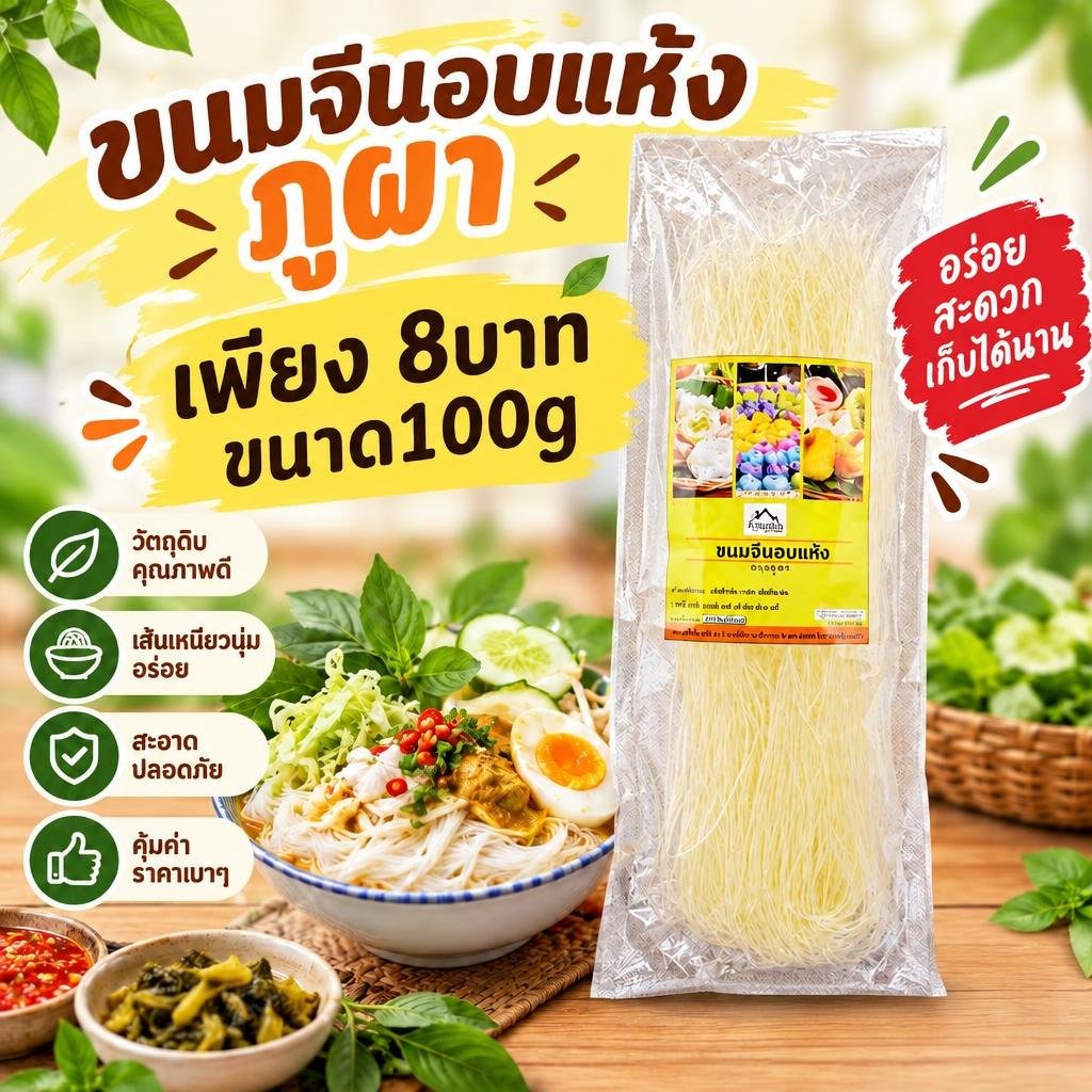 ขนมจีนอบแห้ง ตราภูผา 100 กรัม