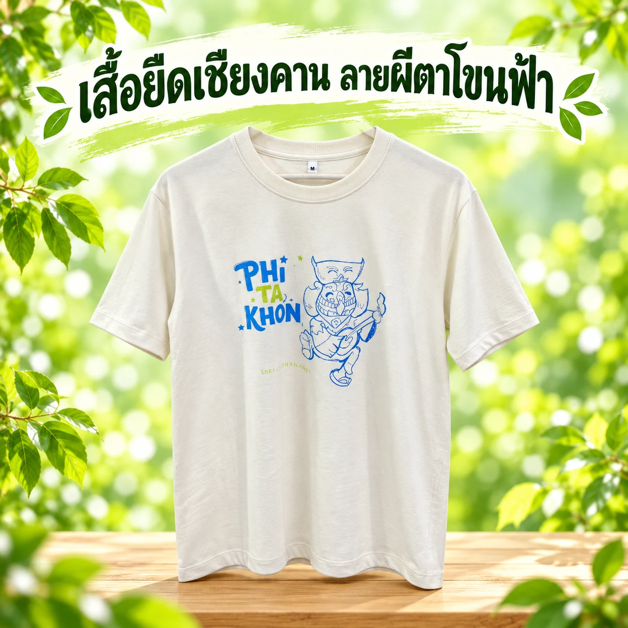 เสื้อยืดเชียงคาน ลายผีตาโขนฟ้า
