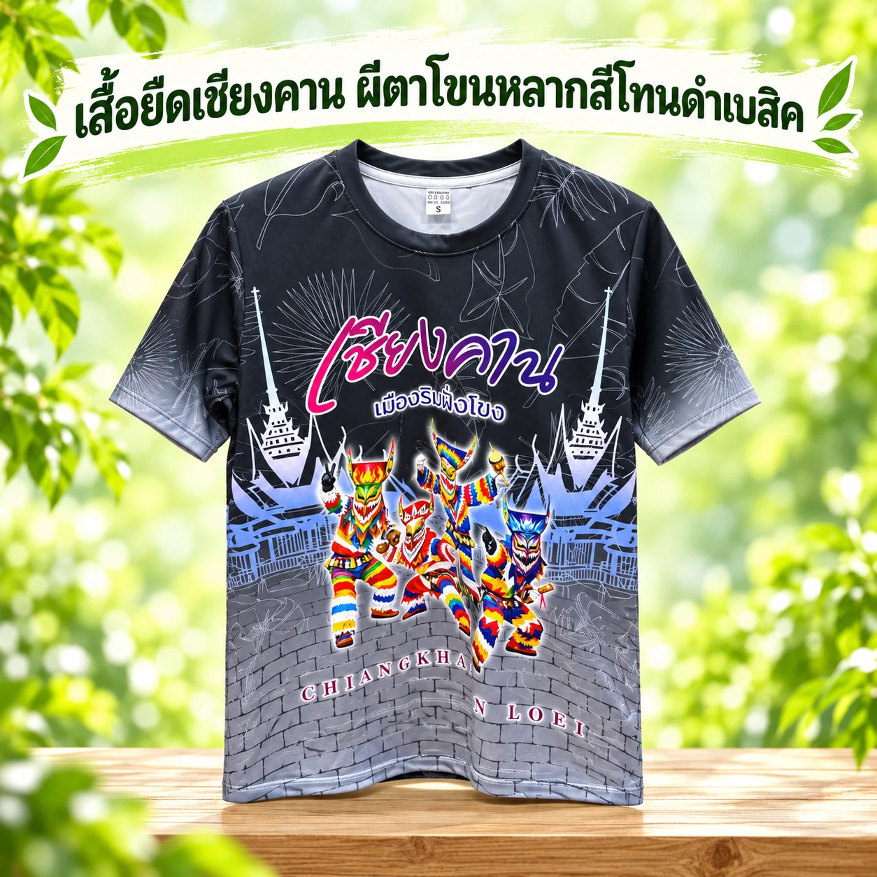 เสื้อยืดเชียงคาน ผีตาโขนหลากสีโทนดำเบสิค