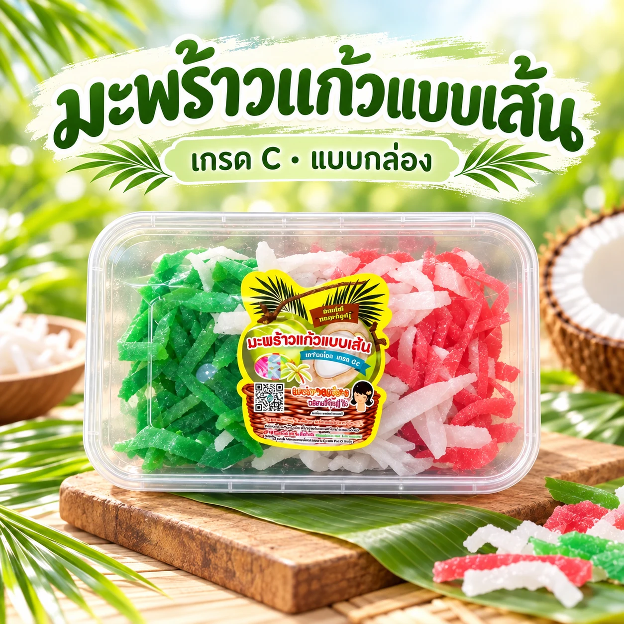 มะพร้าวแก้วแบบเส้น เกรด C (กล่อง 150 กรัม)